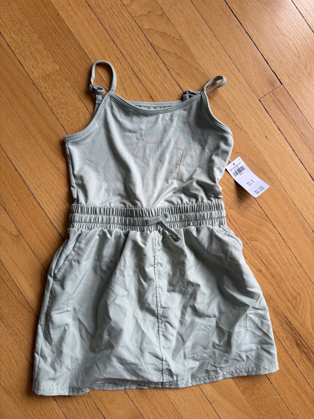 Light Sage Green Sleeveless Drawstring Waist Dress with Shorts